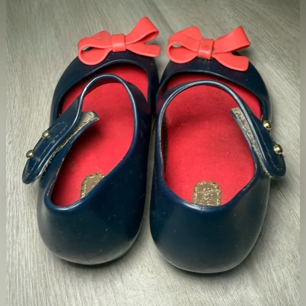 Mini Melissa Mary Jane Jelly Shoes Toddler‎ Size 8 Navy Blue Pink Bow Good